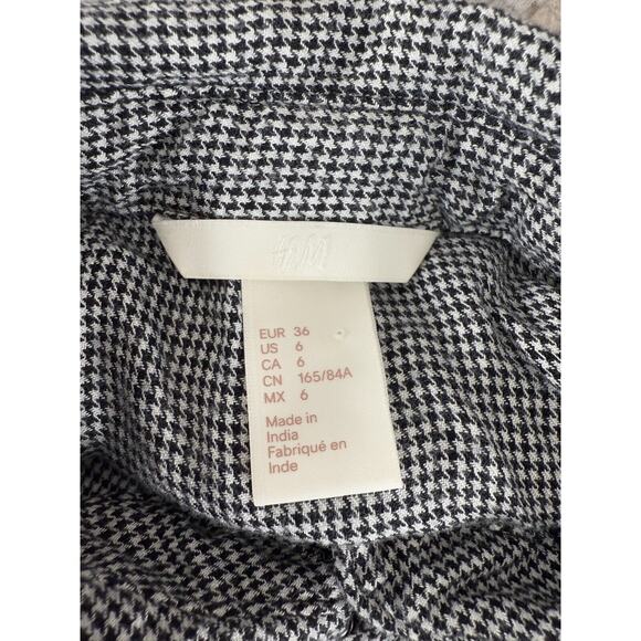 H&M Size 6 Floral Embroidered Long Sleeve Button Shirt Black White Houndstooth - Picture 6 of 9